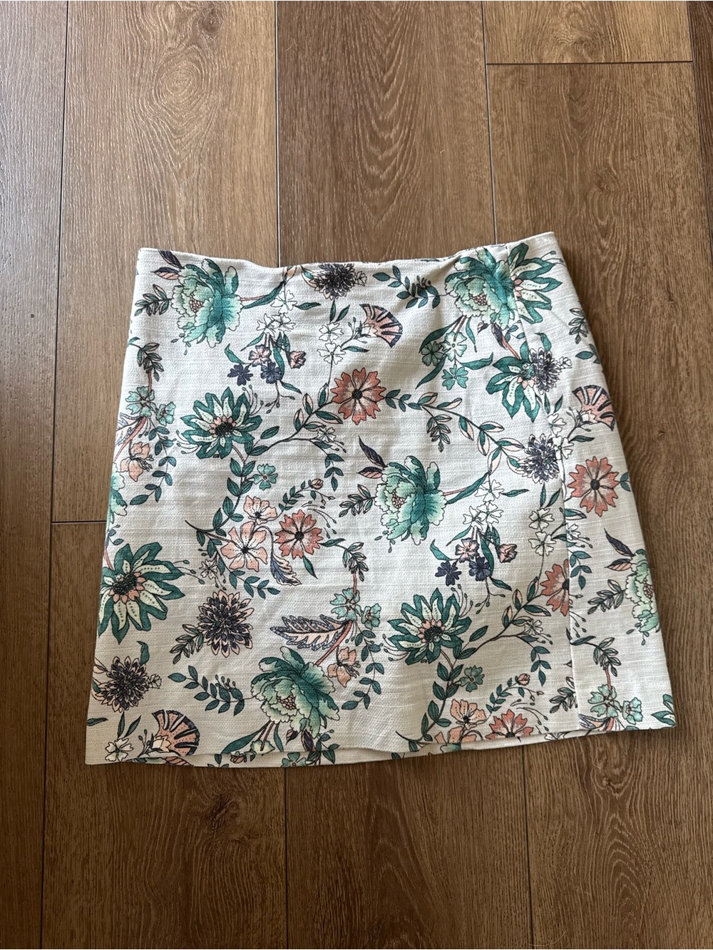 LOFT Outlet Floral Textured Skirt - Green & Peach Print